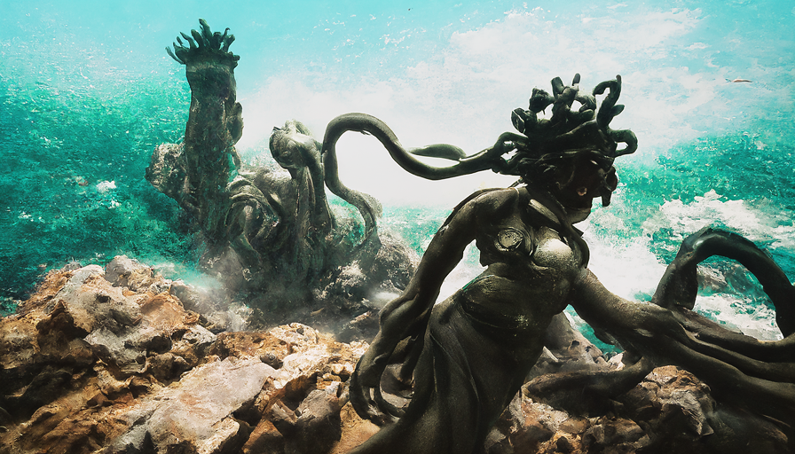 Medusa statue under the sea #001 - teia
